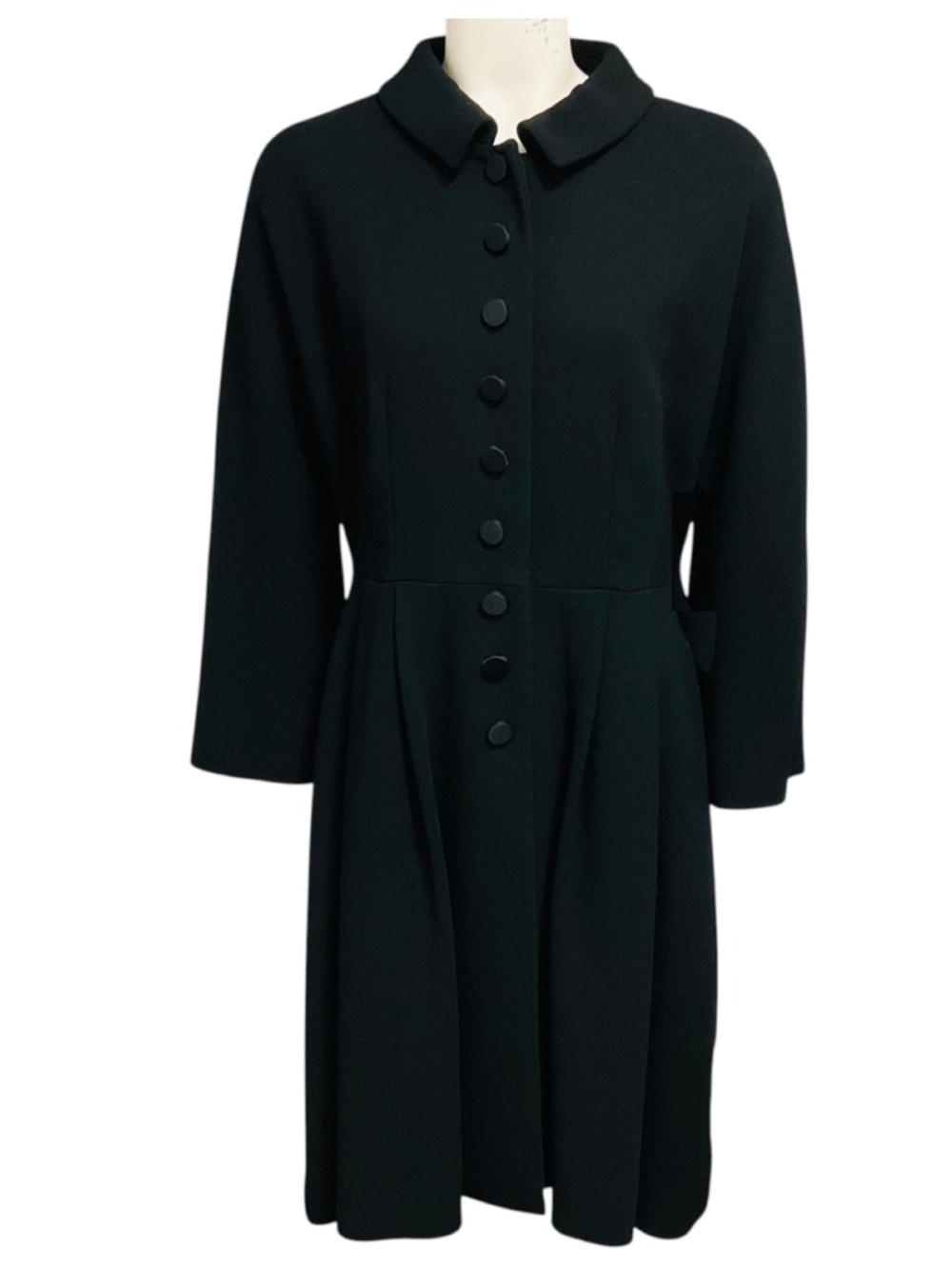 DOLCE & GABBANA BLACK COLLARED BUTTON FRONT CREPE COAT WITH POLKA DOT LINING
